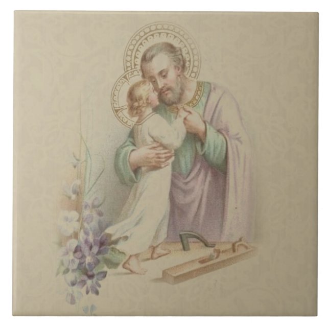 Azulejo De Cerámica Carpintero tradicional de Jesús del niño de San (Frente)