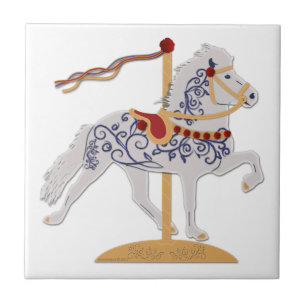 Azulejo De Cerámica Carrusel de pergamino de Rosa de caballos islandés
