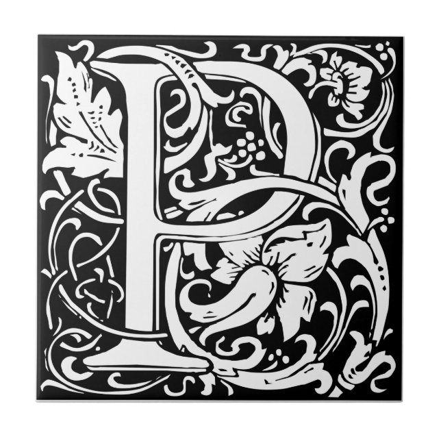 Azulejo De Cerámica Carta P Monograma medieval Art Nouveau (Frente)