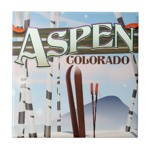 Azulejo De Cerámica Cartel de esquí al estilo vintage de Aspen Colorad