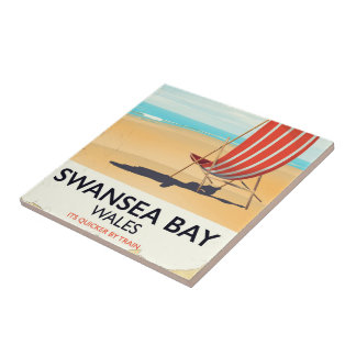 Azulejo De Cerámica Cartel de la bahía de Swansea en Gales junto al ma