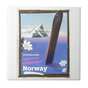 Azulejo De Cerámica Cartel de viaje de snowboarding en Noruega al esti