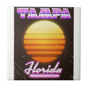 Azulejo De Cerámica Cartel de viaje vintage de Tampa Florida años 80