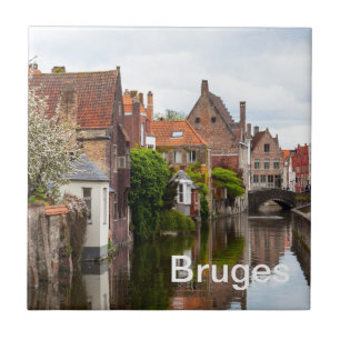 Azulejo De Cerámica Casas antiguas de Brujas, Bélgica