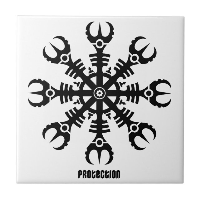 Azulejo De Cerámica Casco del temor - Aegishjalmur No.2 (negro) (Frente)