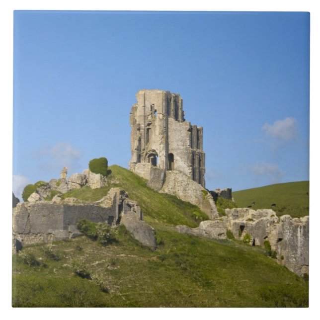 Azulejo De Cerámica Castillo de Corfe, Corfe, Dorset, Inglaterra (Frente)