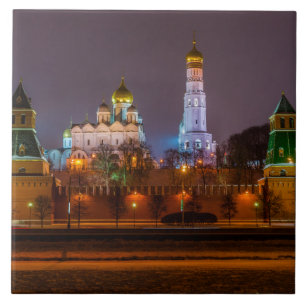 Azulejo De Cerámica Catedrales del Kremlin de Moscú de noche