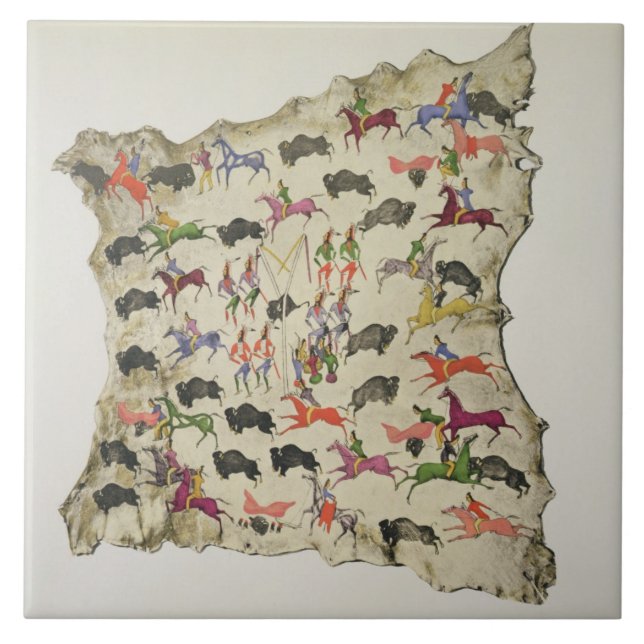 Azulejo De Cerámica Caza del búfalo (pigmento en alce-piel) (Frente)