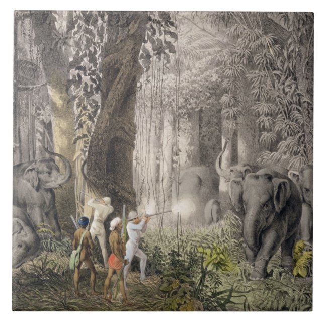 Azulejo De Cerámica Caza del elefante en la región de Logalla, de (Frente)