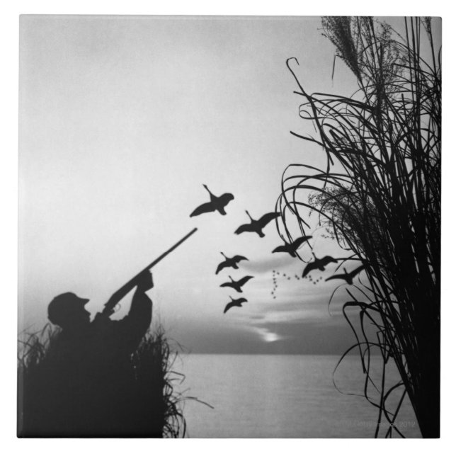 Azulejo De Cerámica Caza del pato del hombre (Frente)