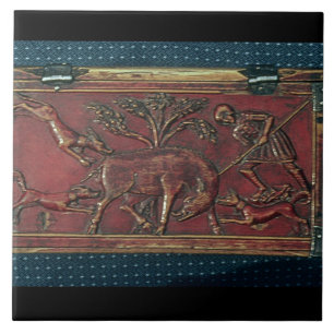 Azulejo De Cerámica Caza del verraco, placa de un ataúd bizantino,