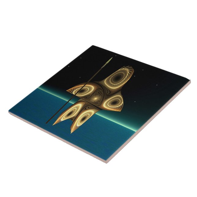 Azulejo De Cerámica Cazador inuit fractal (Lado)