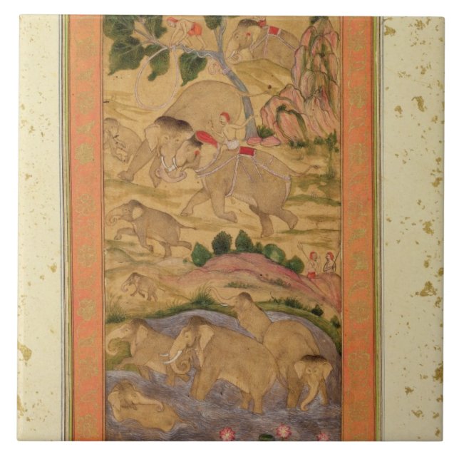 Azulejo De Cerámica Cazadores que capturan elefantes, del Clive grande (Frente)