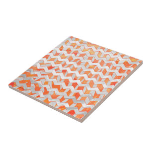 Azulejo De Cerámica Cebra Chevron Naranja y Blanco