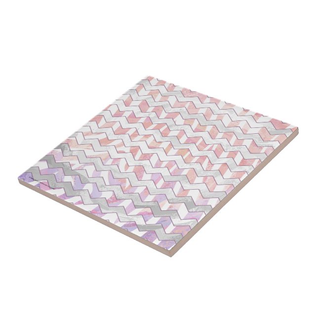 Azulejo De Cerámica Cebra Rosa y Chevron Blanco (Lado)
