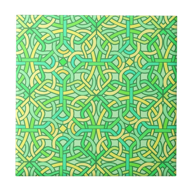 Azulejo De Cerámica Celta Knot Irlanda patrón trenzado amarillo verde (Frente)