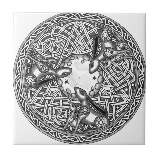 Azulejo De Cerámica Celtic, liebre de observación de la luna (Frente)