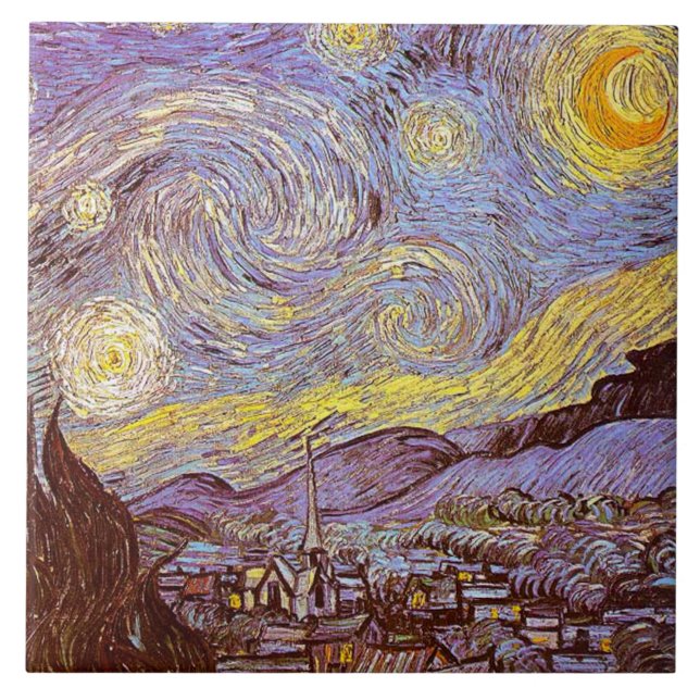 Azulejo De Cerámica Cerámica de la noche estrellada de Van Gogh (Frente)