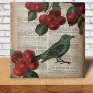 Azulejo De Cerámica cereza roja botánica retro