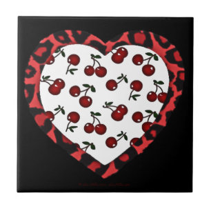 Azulejo De Cerámica Cerezas RAB Corazón de Estampado de Leopardo Rocka