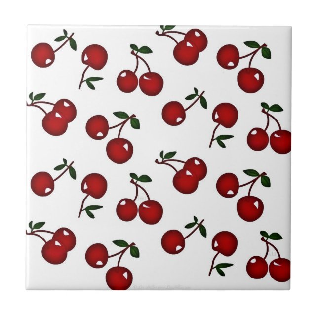 Azulejo De Cerámica Cerezas rojas rocosas de RAB en mosaico blanco (Frente)