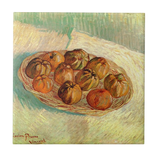 Azulejo De Cerámica Cesta de manzanas a Pissarro por Vincent van Gogh (Frente)