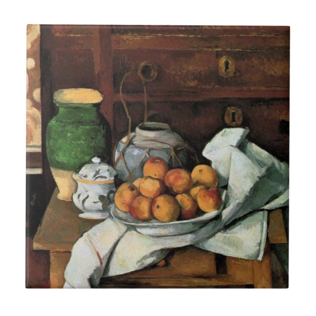 Azulejo De Cerámica Cezanne - Buques, fruta y tela (Frente)
