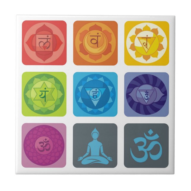 Azulejo De Cerámica chakra, ohm, aura, zen, chakras, yoga, yogui, sana (Frente)