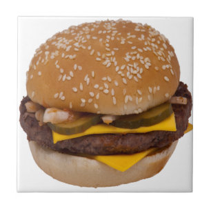 Azulejo De Cerámica Cheeseburger En Sesame Seed Bun