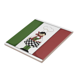 Azulejo De Cerámica Chef italiano nº 8 con bandera Tile