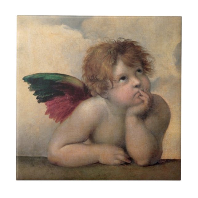 Azulejo De Cerámica Cherub de Sistine Madonna por Raphael (Frente)