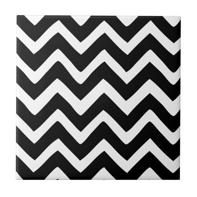 Azulejo De Cerámica Chevron blanco y negro (Frente)
