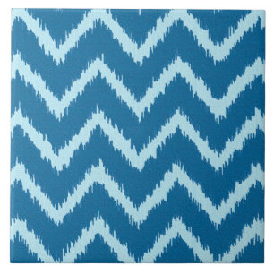 Azulejo De Cerámica Chevron de Ikat - Índigo y Azul Pálido
