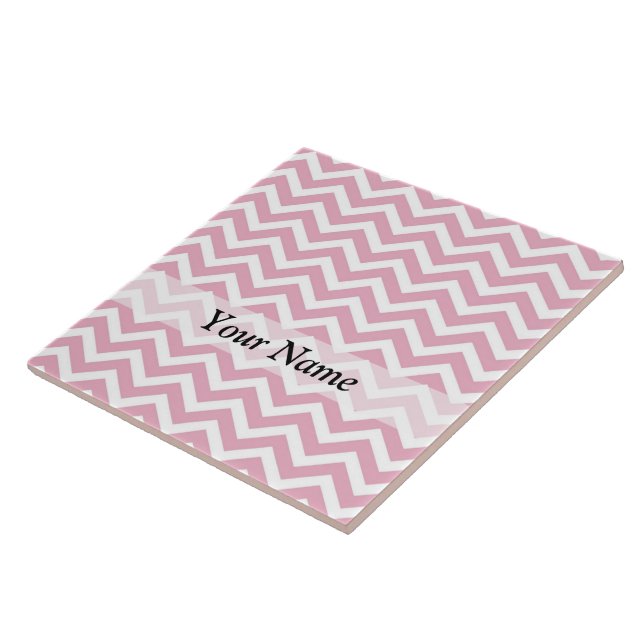 Azulejo De Cerámica Chevron rosa y blanco (Lado)