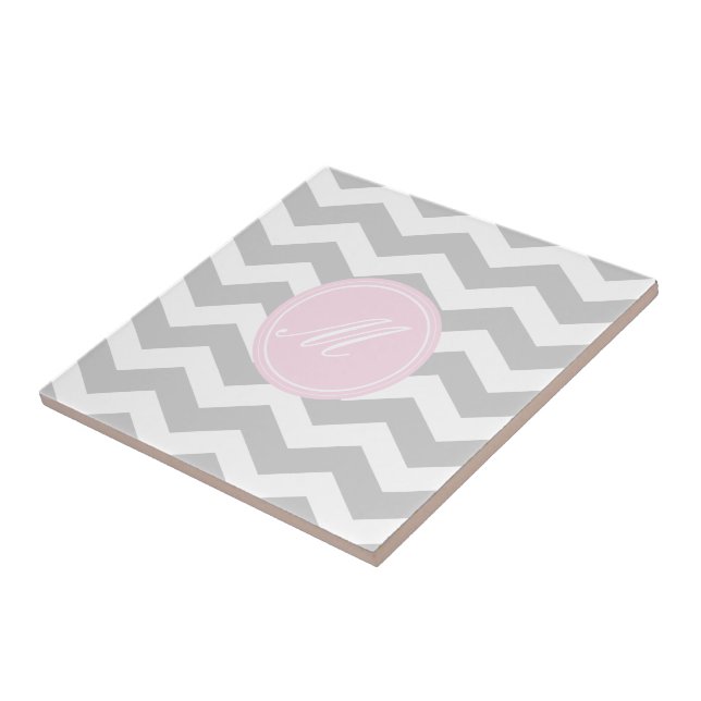 Azulejo De Cerámica Chevron verde con mosaicos de monograma (Lado)