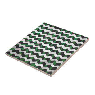 Azulejo De Cerámica Chevron Zebra Black and Green Print