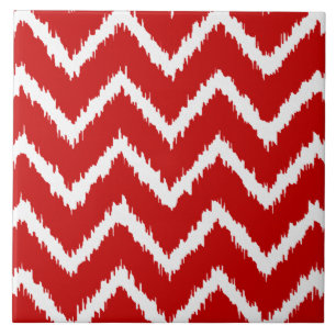 Azulejo De Cerámica Chevrons Ikat - Rojo intenso y blanco