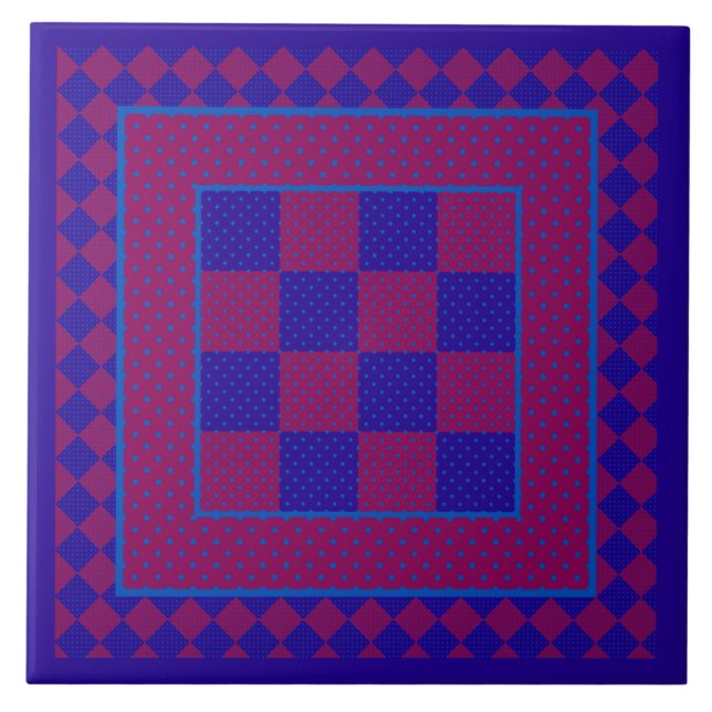 Azulejo de cerámica chic, morado, azul, lunares de (Frente)