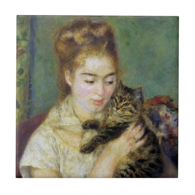 Azulejo De Cerámica Chica con gato por Renoir (Frente)