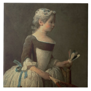 Azulejo De Cerámica Chica con la estafa y Shuttlecock