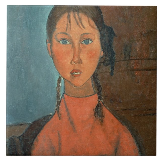 Azulejo De Cerámica Chica con las coletas, c.1918 (aceite en lona) (Frente)