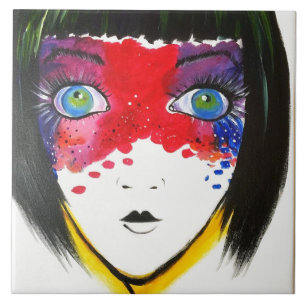 Azulejo De Cerámica Chica con mosaico de cerámica de ojos azules