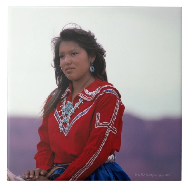 Azulejo De Cerámica Chica de Navajo a caballo (Frente)