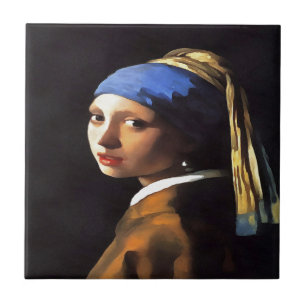 Azulejo De Cerámica Chica de Perla tras Johannes Vermeer