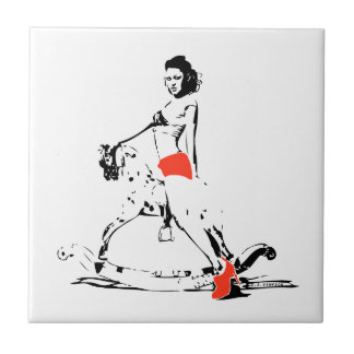 AZULEJO DE CERÁMICA ¡CHICA DEL CABALLO MECEDORA!