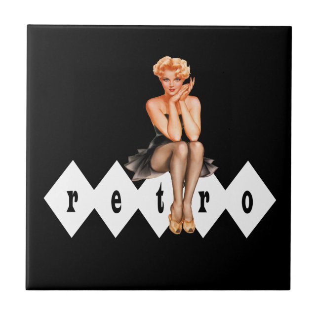 Azulejo De Cerámica Chica Retro Pin Up (Frente)