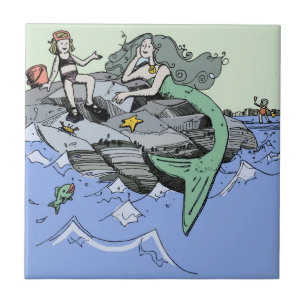 Azulejo De Cerámica Chica Sirena Verano Playa Amistad Caprichosa