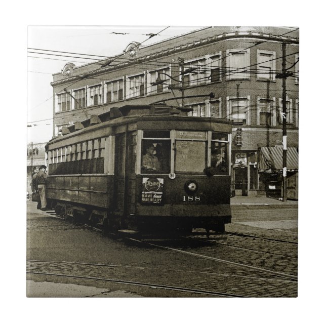 AZULEJO DE CERÁMICA CHICAGO 63 Y OCCIDENTE 1952 TROLLEY ART SEPIA (Frente)