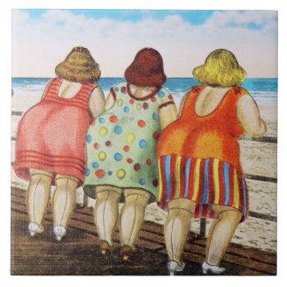 Azulejo De Cerámica Chicas basados gordos del vintage en la playa