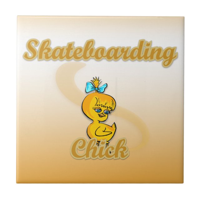 Azulejo De Cerámica Chick Skateboarding (Frente)